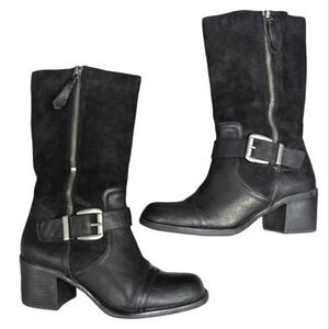 Black Leather/suede Mid-Calf Boots